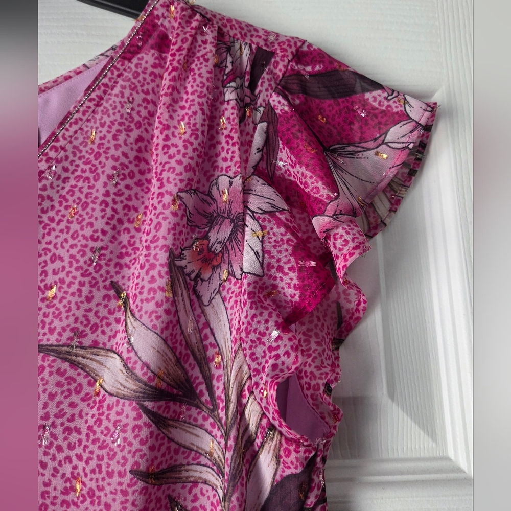 White House Black Market Pink Floral Blouse Size 4 - Picture 7 of 15